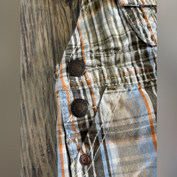 Genuine Baby OshKosh B’gosh Cotton Plaid Shortalls Short Overalls Newborn Tan - Picture 3 of 4